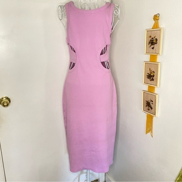 T.L.A. by Anthropologie Pink Ribbed Midi Knee Dress Cut Out - Picture 4 of 5